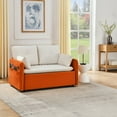 thumbnail image 3 of 53" Modern Convertible Sofa Bed w/2 Removable Armrests w/USB Power Port, Velvet Recliner Adjustable Sofa w/Head Pull-Out Bed, 2 Pillows, For Living Room Apartment etc., White-Orange, 3 of 9
