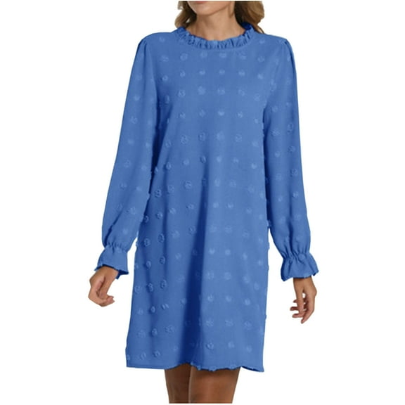 ChaoHeng Casual Dresses for Women under $15 Dresses Long Sleeve Elegant Women Casual Fashion Solid Embroidered Furball Loose Long Sleeve Round Neck Dress