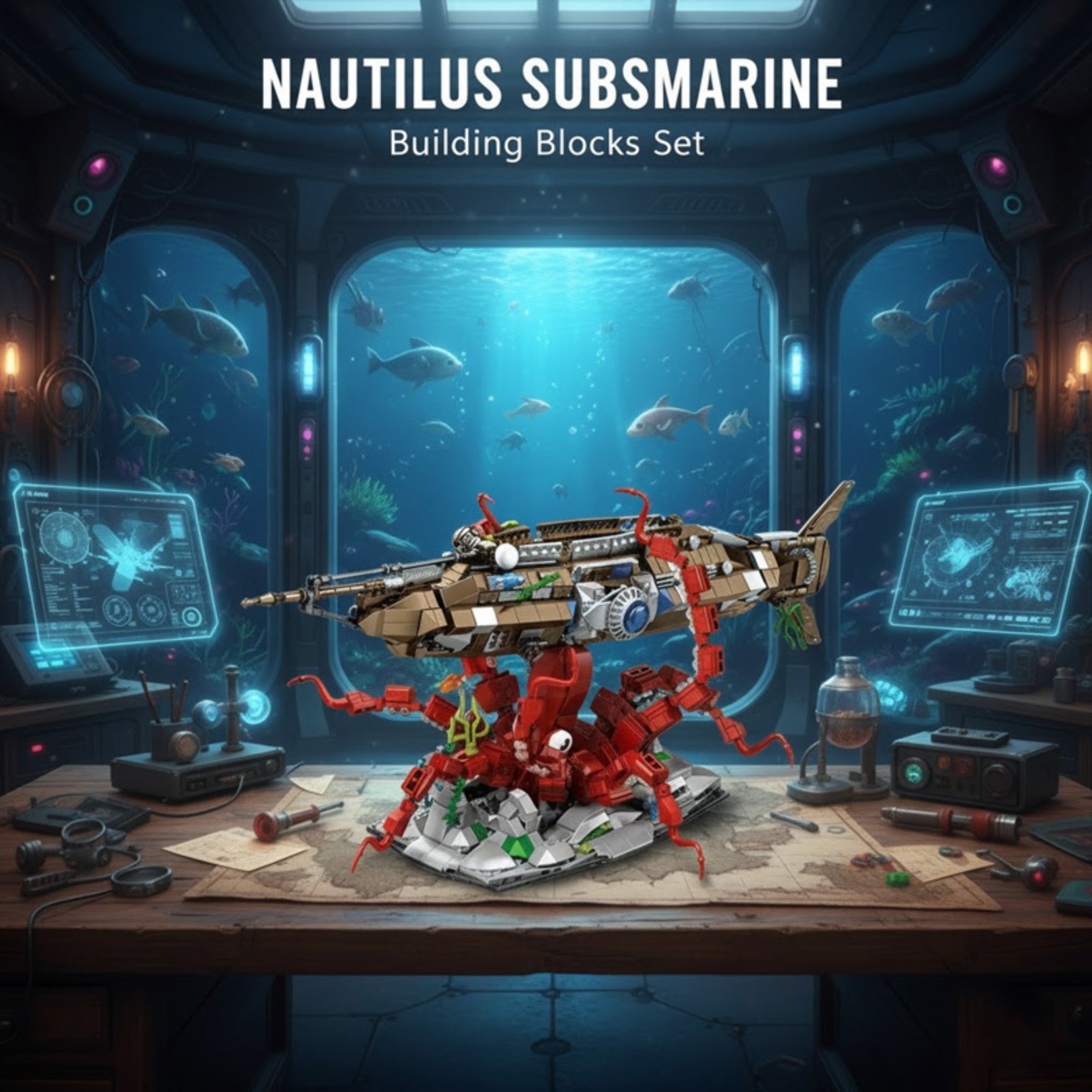 Remocguys Nautilus Submarine Building Set Compatible with Lego Architecture Collectible Model Kit with LED for Adults 1190pcs