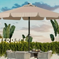 9ft Heavy-Duty Nautical Patio Umbrella - Push Button Tilt & Crank - UV Canopy for Pool, Garden & Beach"