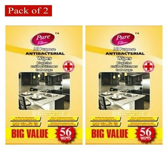 Pure Kleen All Purpose Antibacterial Wipes, 56 Wipes (Pack of 2)