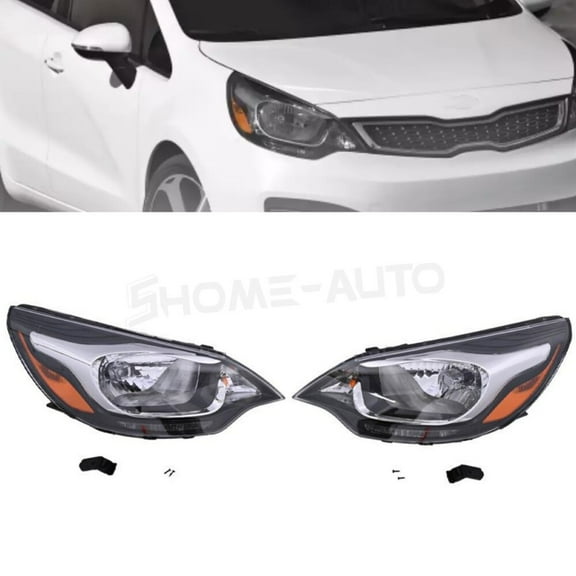 2PCS Headlight Assembly For 2012 2013 2014 2015 2016 2017 Kia Rio Sedan Halogen