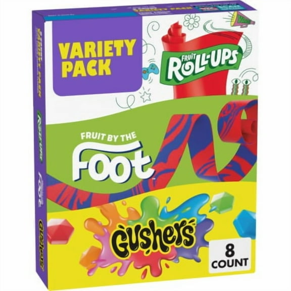Fruit Roll-Ups' Fruit by the Foot' Gushers Fruit Flavored Snacks Variety Pack 8 ct / 0.64 oz - Pack of 2