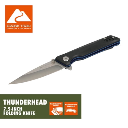 Ozark Trail Thunderhead 7.5-in Folding Knife, Black with Blue Liners