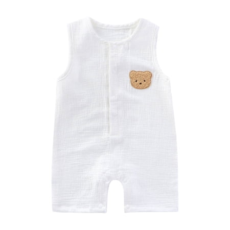 WNVMWI Baby Boys Sleeveless Bodysuit Newborn Crew Neck Cute Romper Infant Boy Summer Onesies with Snap Crotch 6-12 Months White