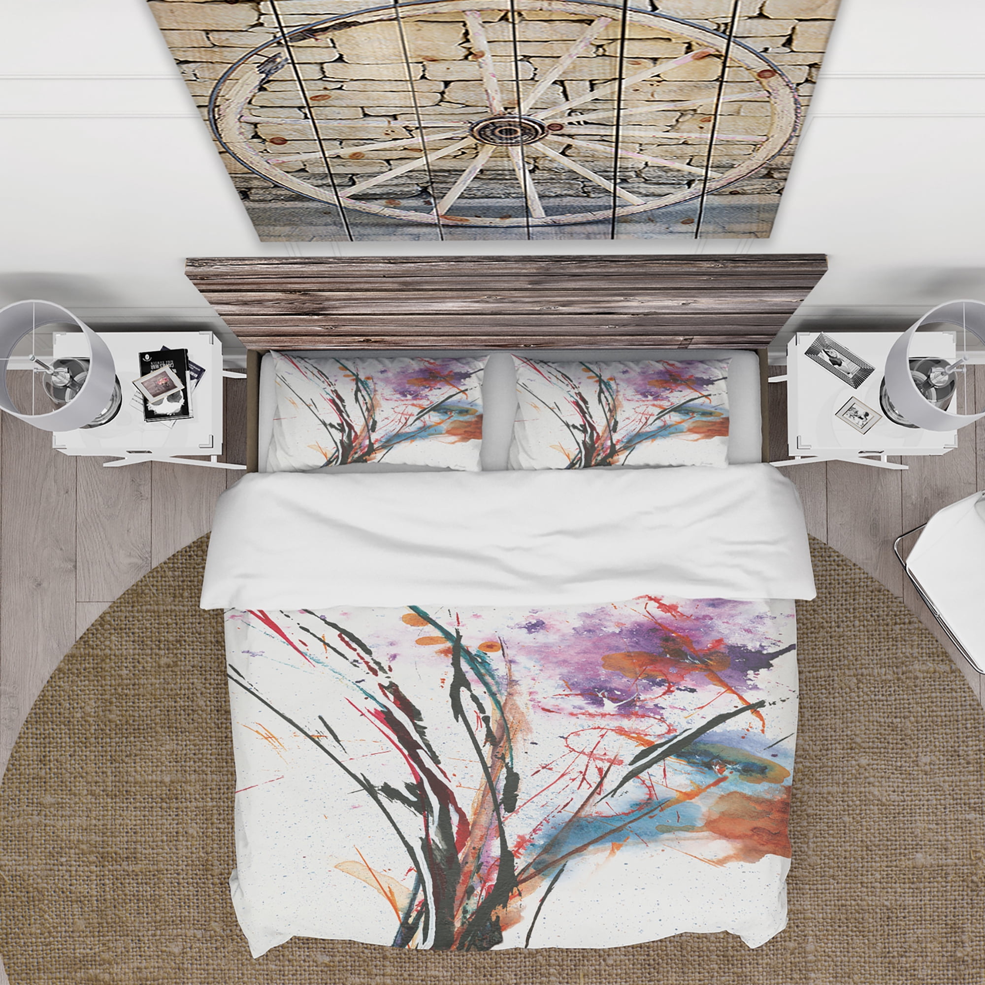 Designart 'Abstract Purple and Blue Flowers' Cottage Duvet Cover Set