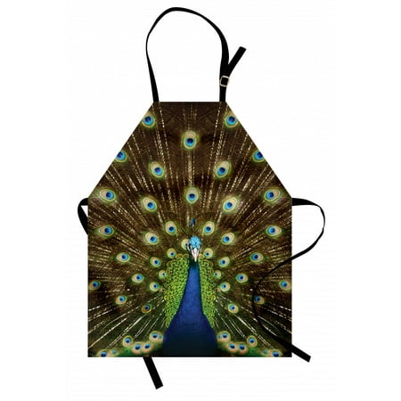 

Peacock Apron Portrait of Peacock with Feathers out Vibrant Colors Birds Summer Garden Unisex Kitchen Bib Apron with Adjustable Neck for Cooking Baking Gardening Navy Blue Green Brown by Ambesonne