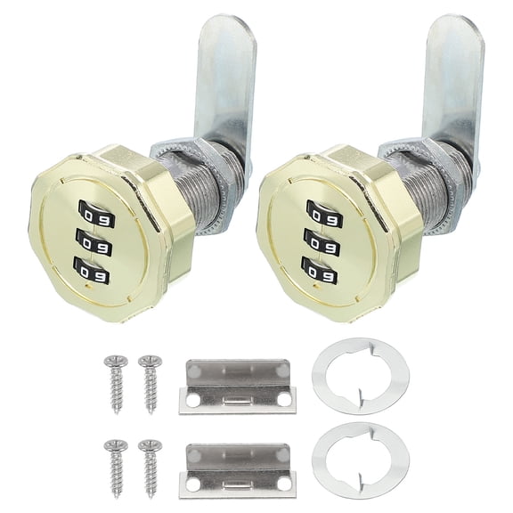 Uxcell 13/16" Combination Cabinet Cam Lock Zinc Alloy Keyless 3-Digit Password Coded Lock, Gold 2Pcs