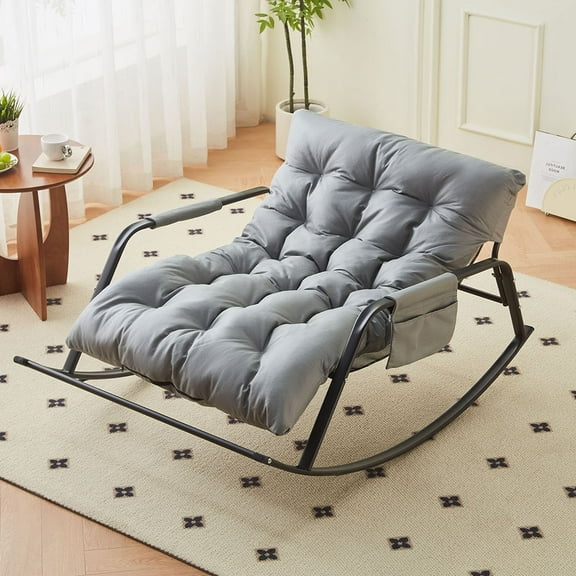 Extra-Wide Leather Upholstered Rocking Chair in Modern Design 50 Inch Accent Chair for Living Room and Nursery