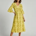 thumbnail image 2 of Youyipin Womens Summer Dresses For Women 2025 Casual V Neck Floral Bohemian Wrap 3/4 Sleeve Midi Boho Formal Dresses For Women, 2 of 7