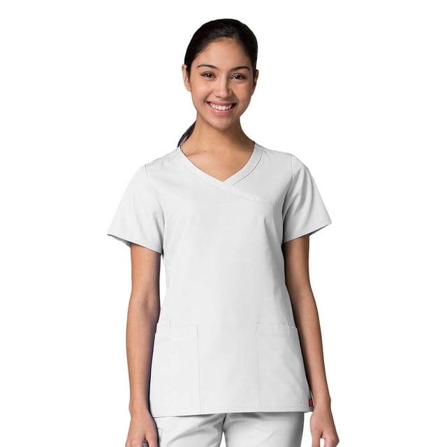 Red Panda Women's Curved Mock Wrap Solid Scrub Top