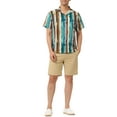 thumbnail image 2 of INSPIRE CHIC Men's Short Sleeve Button Down Stripes Color Block Printed Shirts M Blue Brown, 2 of 6