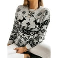 thumbnail image 3 of Women Christmas Sweaters Long Sleeve Elk Snowflake Print Knit Tops, 3 of 6