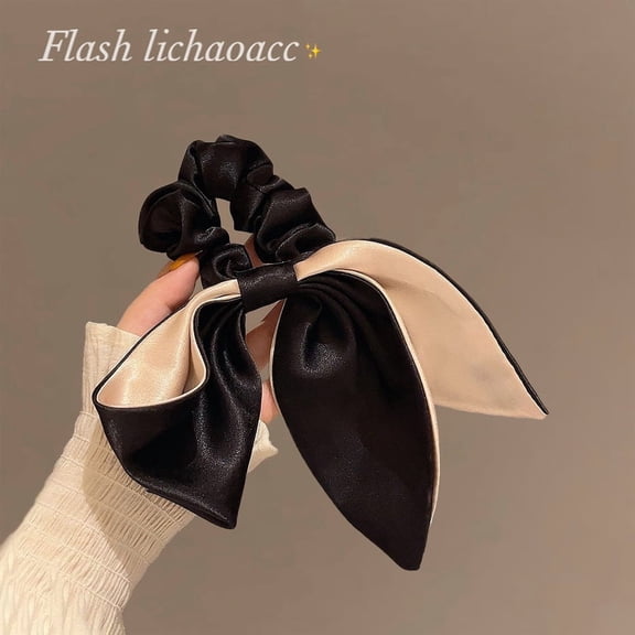 Advanced sense ~ black bow Hepburn style fabric leather band simple large intestine circle velvet pill head ponytail hair band