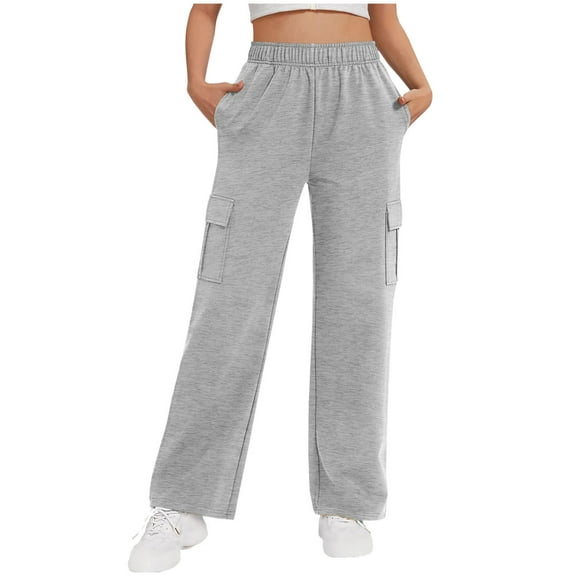 SuTry Women's Cargo Pants Comfy Solid Color High-Waisted Straight-Leg Multiple Pockets Trousers Breathable Fabric for Daily Casual Wearing(Gray#1,S)