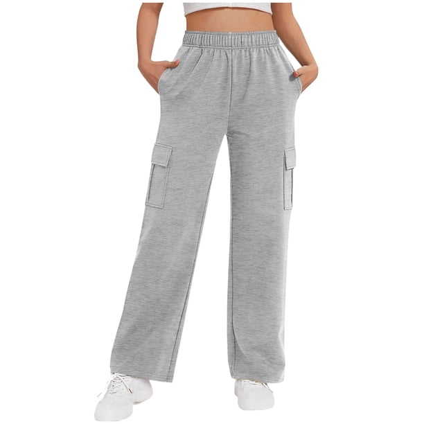 Primavera en Verano Pantalones Sueltos de Color Sólido, Dos Bolsillos de Cintura Elástica Pantalones Largos Casuales