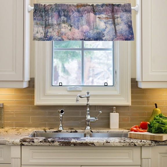 Painting Snow Houses Trees Curtain Valances Farmhouse Design Window Treatment Decor Blackout Rod Pocket for Windows Living Room Kitchen 54" x 18"