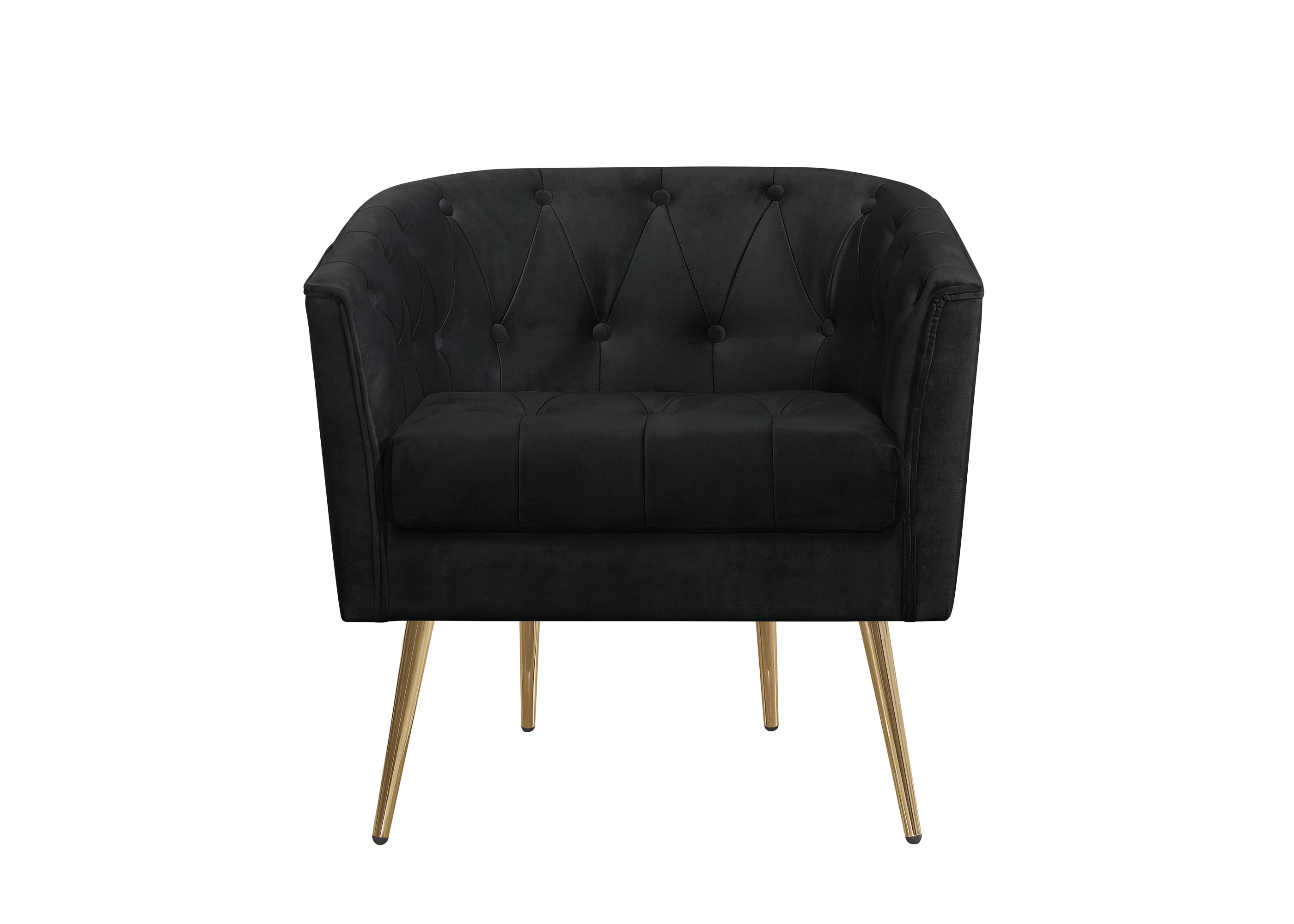 Home Design Cassy Tufted Velvet Flared Arm Chair with Ottoman Stool, Gold Metal Legs and Modern Accent Seating