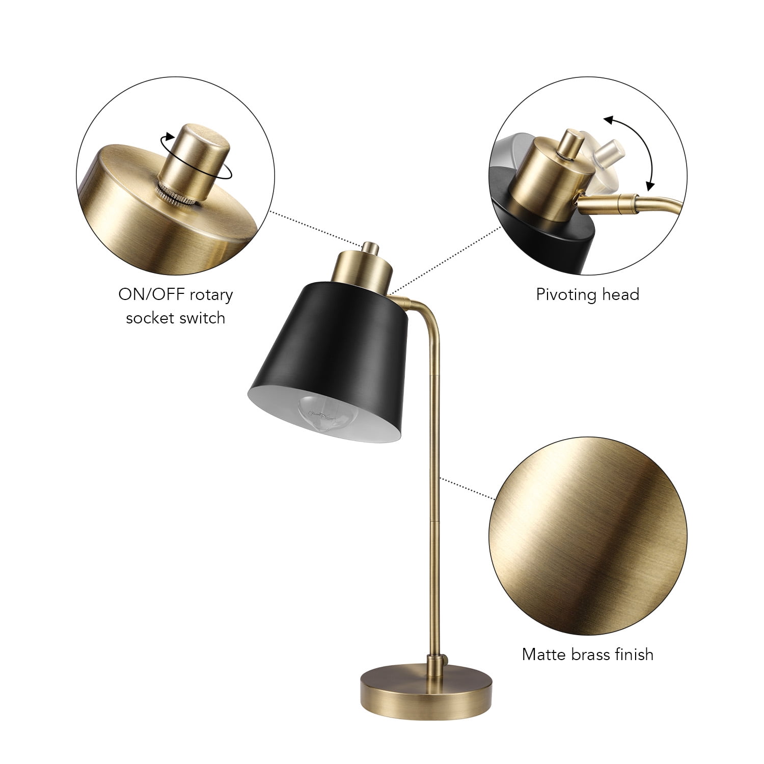 Globe Electric 18" Matte Brass Black Metal Shade Desk Lamp