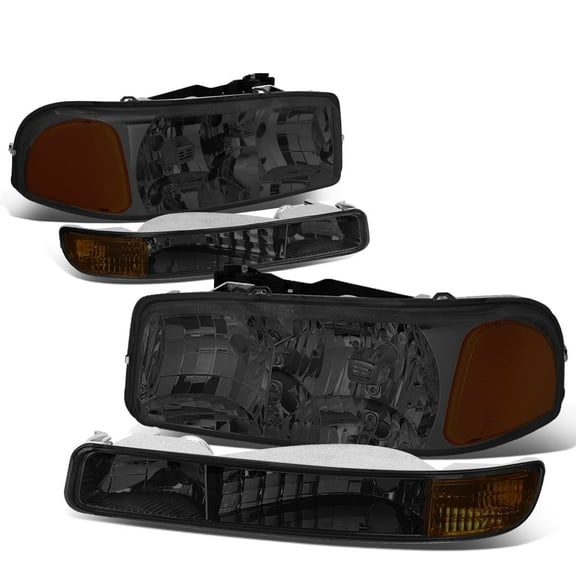 DNA Motoring For 1999-2006 GMC Sierra Yukon XL Smoked Amber Headlight Turn Signal Bumper Lamp Set