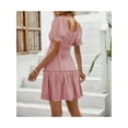 thumbnail image 6 of Womens Smocked Square Neck Boho Floral Short Sleeve Ruffle Beach Summer Mini Dress, 6 of 6