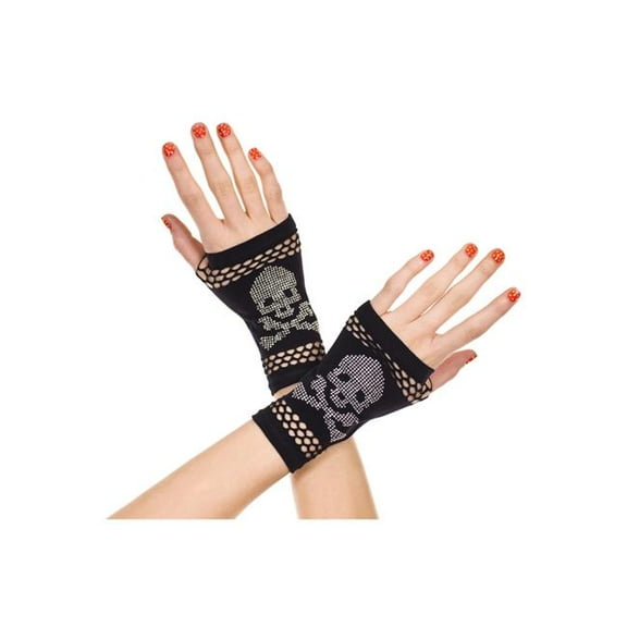 Opaque fingerless gloves with crossbone studs 425-BLACK