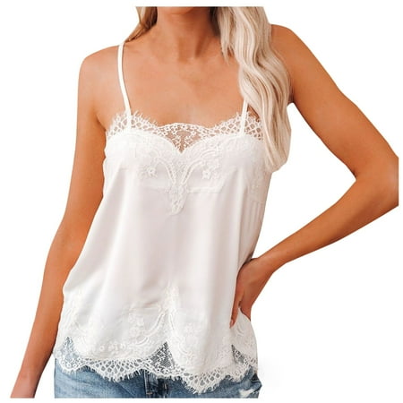 

Women s Casual Lace Hollow Out Spaghetti Strap Camis Loose V Neck Top