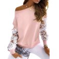 thumbnail image 1 of Sudadera de retales de encaje con cuello redondo para mujer, sudadera con mangas y hombros caídos, sudadera holgada, 1 of 6