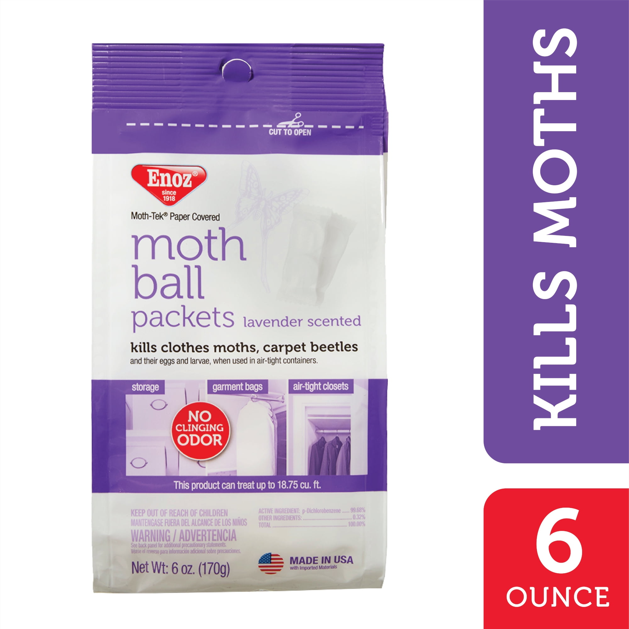 Enoz Lavender Scented Moth Balls, Packets Kill Clothes Moths & Carpet Beetles, 6 oz