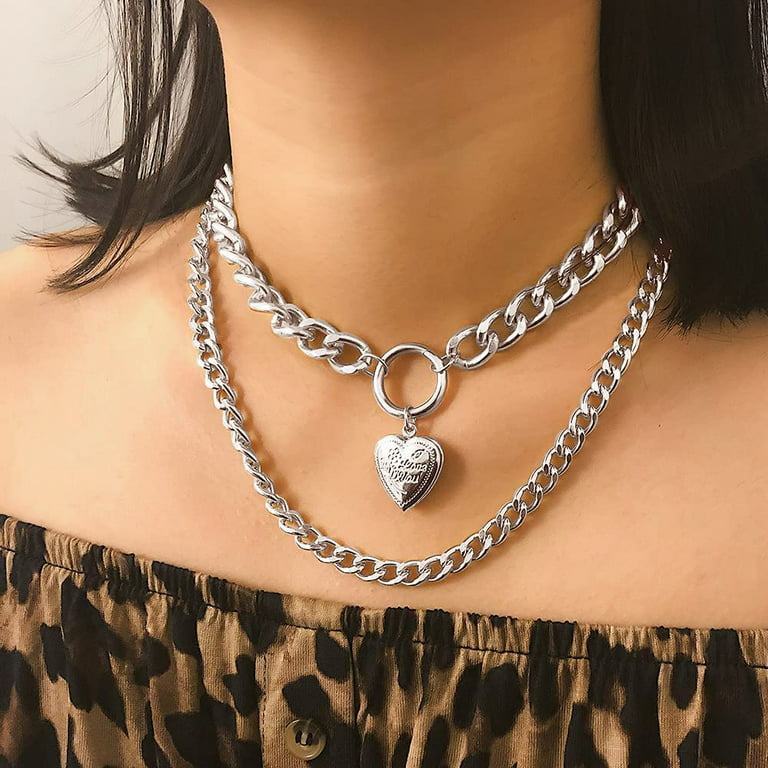 Womens Mens Padlock Lock Pendant Punk Choker Chain Necklace Jewelry  Gold/Silver