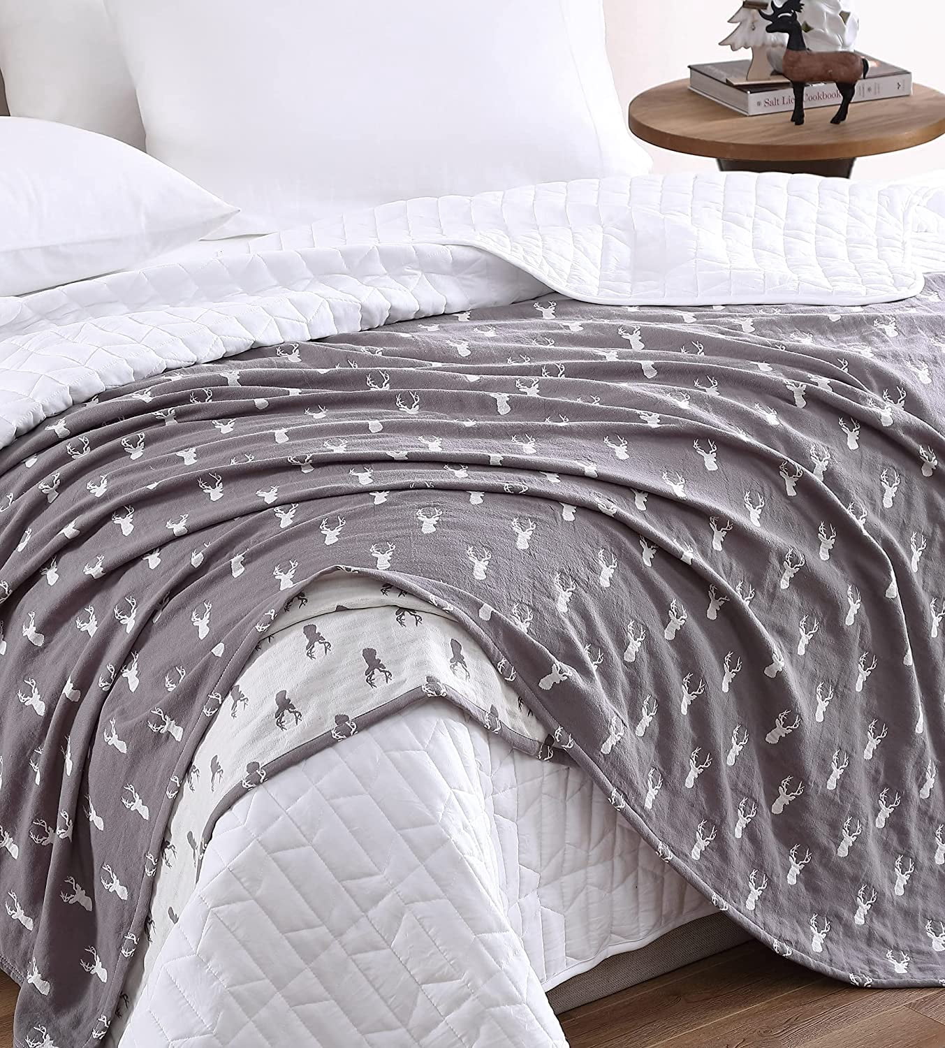 Sterling Creek Elk Three Layers Lightweight Cotton Gauzy Blanket Queen, Gray