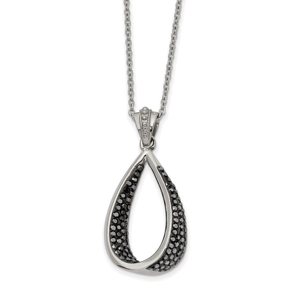 Finest Gold Stainless Steel 22 in. Polished Teardrop Black Preciosa Crystal Necklace