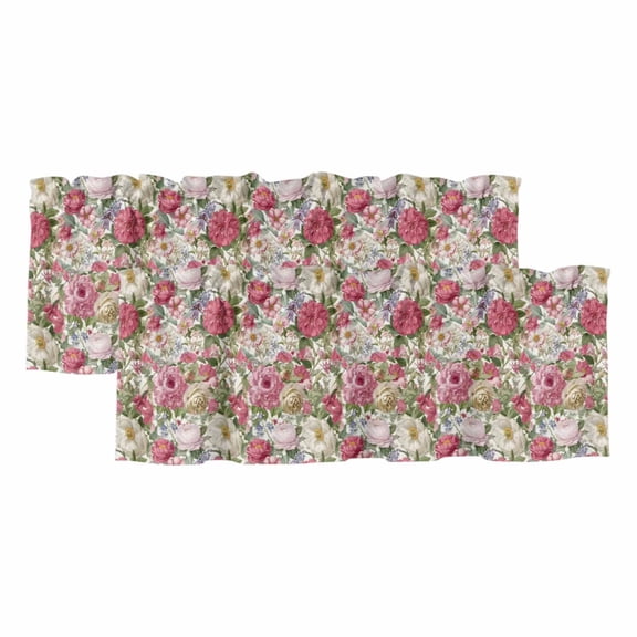 2 Pack Pink Spring Floral Valances for Windows Bedroom Living Room Window Treatments, Vintage Summer Botanical Rod Pocket Valance Drapes Short Kitchen Curtains Over Sink 42"x12"