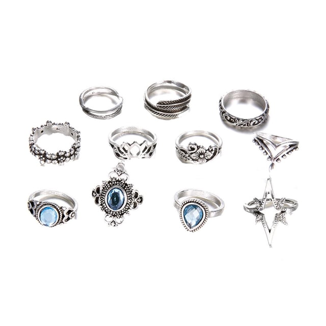 Fiudx Anillos Bohemios, Anillos de Aleación de Moda, Anillos de Boda con Detalles de Cristal, Regal de Viaje para Bodas, Diseño Único de Estilo Femenino, Juego de 11 Piezas Incluido.