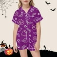 thumbnail image 2 of Gelikeya Satin Pajamas for Girls 2T-3T Halloween Pajamas Button Up Graphic Tees Shorts 2 Piece Outfits All Saints' Day Nightwear Girls Fashion 2-13Y (Purple, 2-3 Years), 2 of 5