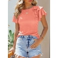 thumbnail image 2 of Asyoly Womens Summer Tops Crewneck Ruffle Short Sleeve T Shirts Casual Slim Fit Shirts S-2XL, 2 of 5