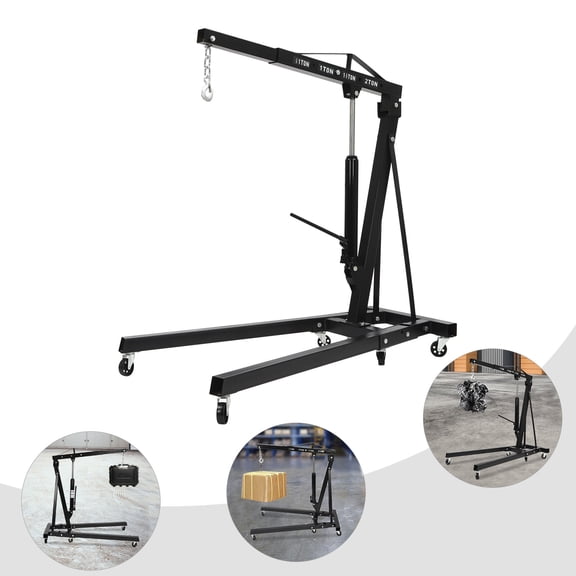 2 Ton Load Capacity Folding Engine Hoist Crane Hoist Lift, Heavy Duty Carbon Steel with 6 Iron Caster Wheels Hydraulic Powered Folding Engine Hoist
