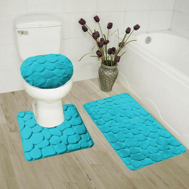 Grondig onhandig Wolk 3pc Turquoise Bathroom set Velvet Luxury Rock Design Memory Foam Soft Plush  Touch Includes :Bath Mat 19"X 30" -Contour Mat 19"X 19" -Lid Cover 19"X 19"  Non Slip For Bathroom Decor -