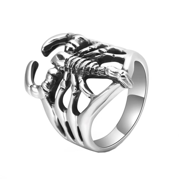 HIJONES Men's Stainless Steel Vintage Scorpion Hollow Ring Scorpio Zodiac Sign Ring Silver Size 9