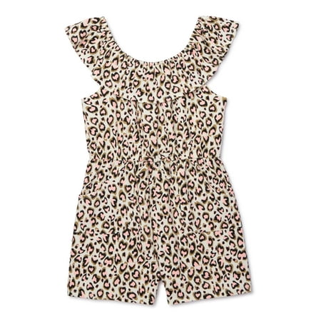 Wonder Nation Girls Printed Ruffle Top Romper, Sizes 4-18 Plus
