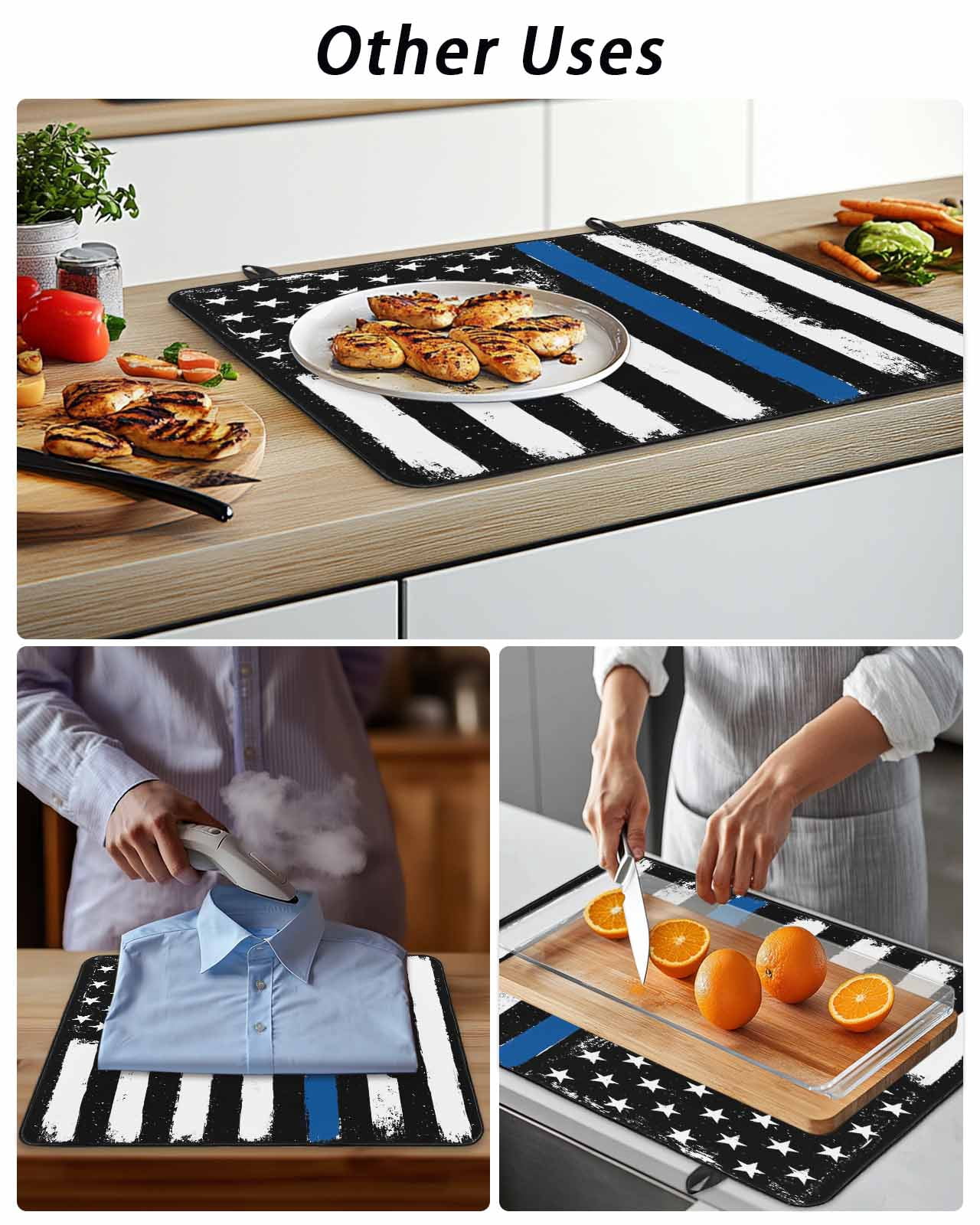 Stove Top Covers for Electric Stove, Blue American Flag Glass Stovetop Cover Protector, Black White Stars Stripe US Flag Induction Cooktop Protector Oven Mat for Kitchen Countertop 24"x21"