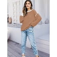 thumbnail image 3 of Women'S Oversized Sweater Autumn Fashion Trendy Batwing Sleeve Colorblock Striped Knit Pullover Khaki XL, 3 of 4