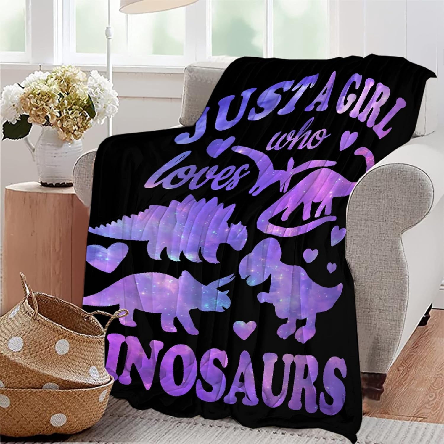 Dinosaur Blanket Gift for Women Kid Plush Just A Girl Who Loves Dinosaurs Soft Throw Dino Comfy Sheet Jurassic Animal Lovers Fans Gifts Lightweight Flannel Blankets for Couch Chair