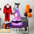 thumbnail image 4 of Halloween Light Up Witch Hat for Kids Adults Cartoon Pumpkin Print LED Light Wide Brim Wizard Hats for Cosplay, 4 of 6