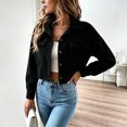 thumbnail image 4 of cocolona Cropped Jackets for Women Lapel Button Down Trendy Tops Casual Long Sleeve Fall Short Outerwear, 4 of 7