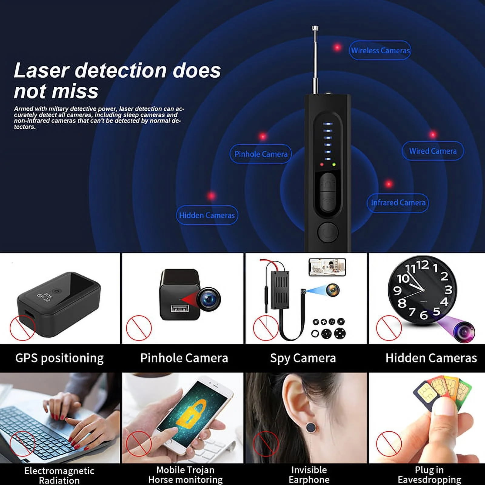 Mini Hidden Camera Wireless Bug Detector Anti Spy Detector Portable Bug Sweeper RF Signal Scanner for Home Office Travel