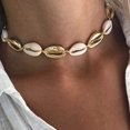 thumbnail image 1 of Collar bohemio de concha de Puka, gargantilla de concha de Pooka trenzada en la playa, joyería para mujeres y niñas (oro), 1 of 5