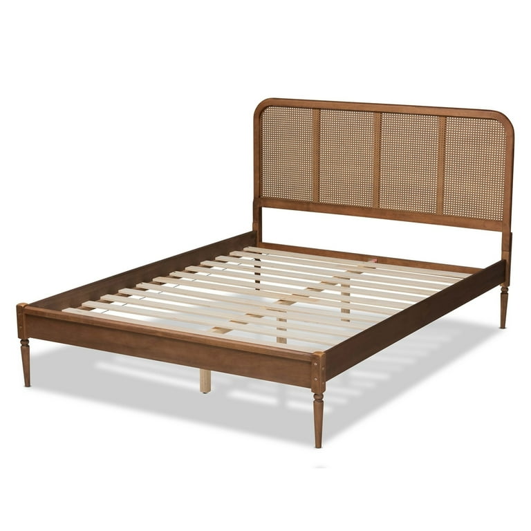 Baxton Studio Elston Mid-Century Modern Walnut Brown Finished Wood and Synthetic Rattan Queen Size Platform Bed Baxton Studio Elston Mid-Century Modern Walnut Brown Finished Wood and Synthetic Rattan Queen Size Platform Bed