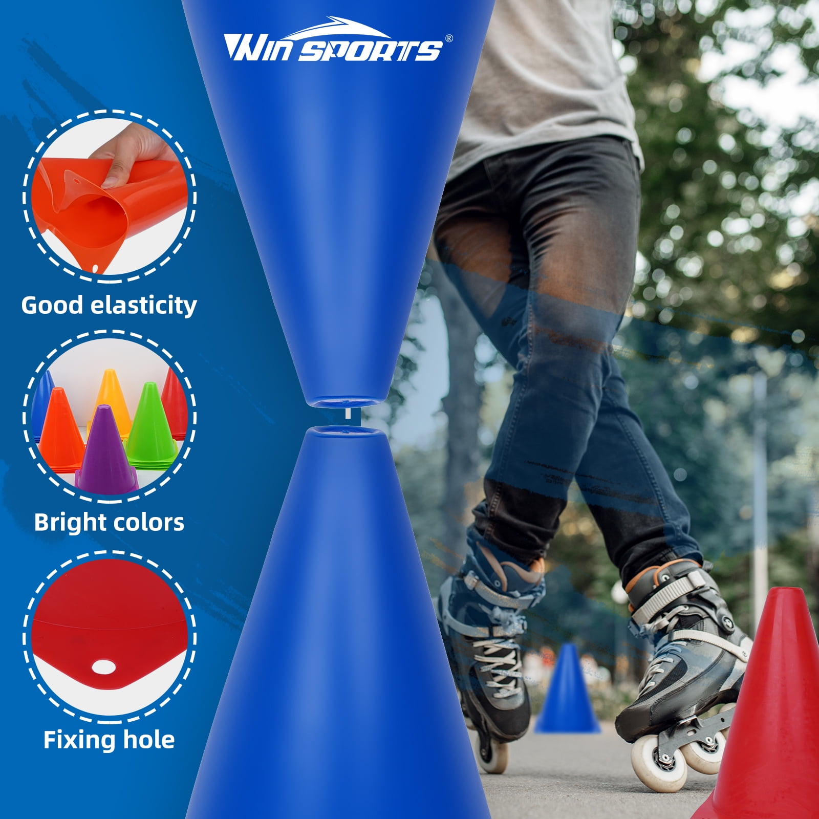 Training Plastic Traffic Cones Set,Festive Events Agility Cones,Sports Soccer Flexible Cone Sets,Sports Equipment for Kids (6 Colors,24 Pack,7 Inch)
