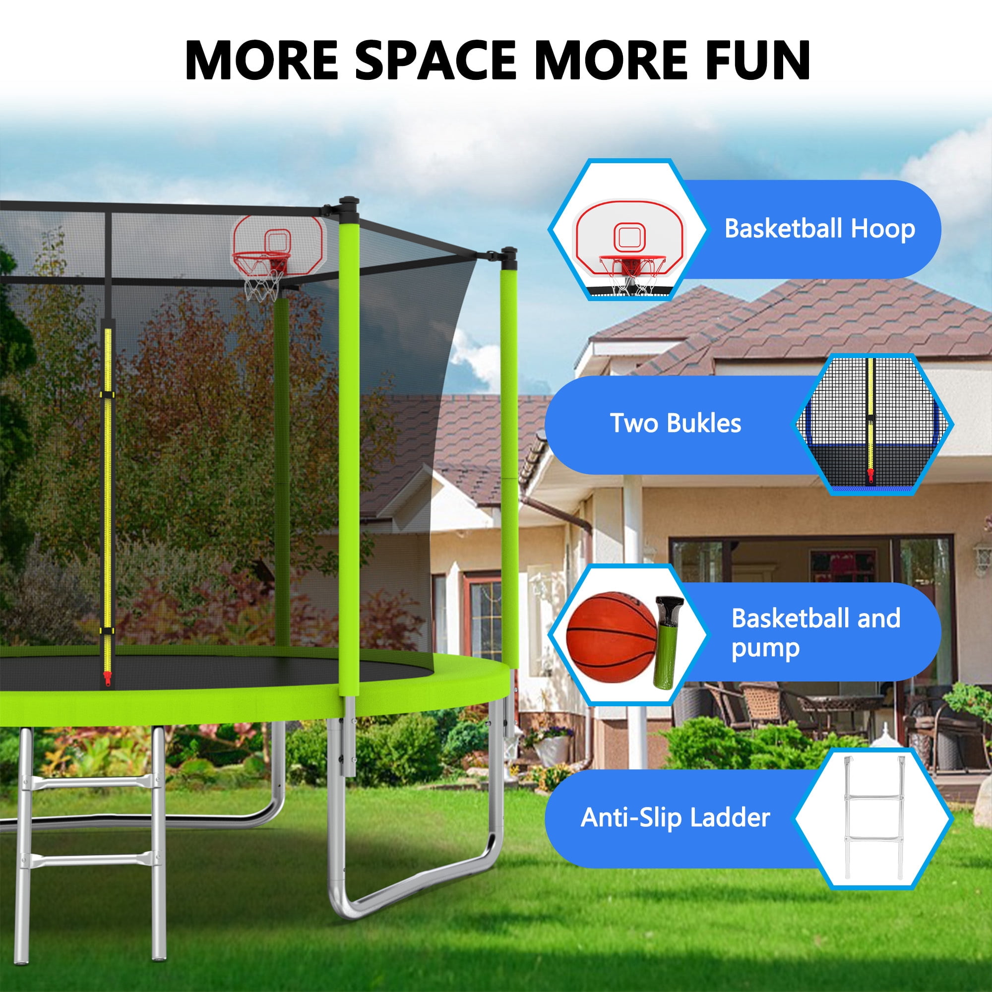 Alvantor 8Ft Kids Trampoline Round Trampolines with Basketball Hoop & Enclosure Net, Age 3-10 Green